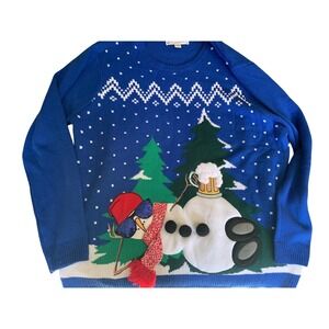 Jolly Sweaters XXL Ugly Christmas Sweater Snowman Beer Graphic Blue Holiday‎
